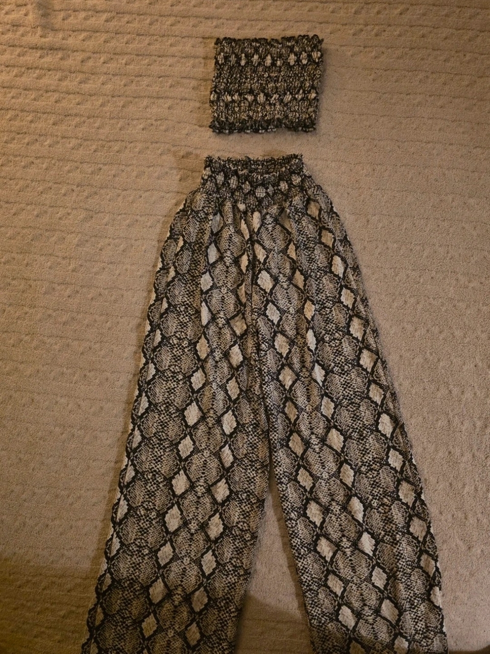Black & White Snake Print Wide Leg Pants with Matching Tube Top